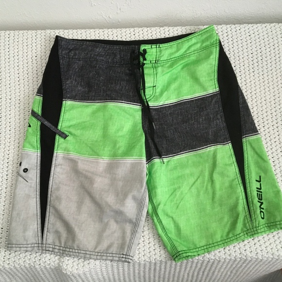 O'NEIL BOARD SHORTS, LIME GREEN BLACK AND GRAY SIZE 24 - Picture 1 of 6
